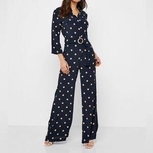 NWOT navy and cream full length belted bodysuit 70s disco inspired